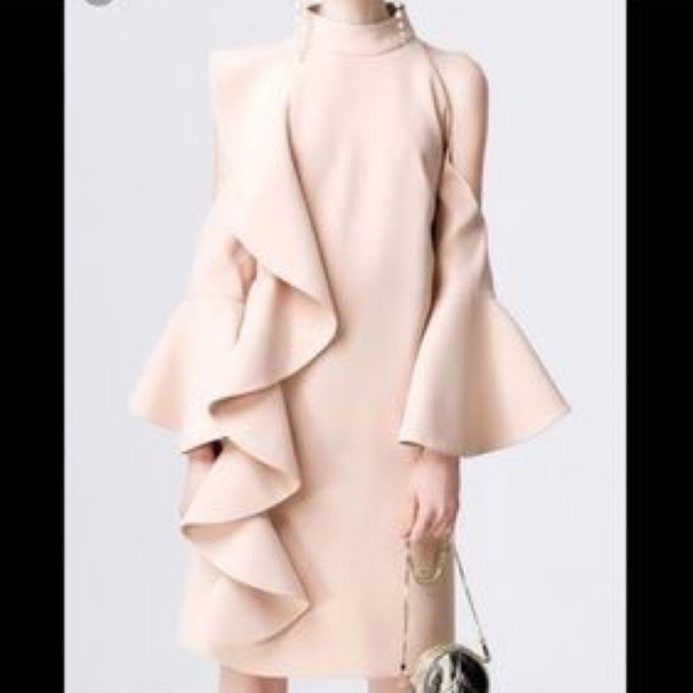 Blush cold shoulder cocktail dress